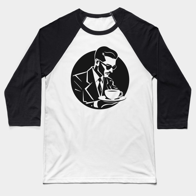 Male vintage coffee lover silhouette Baseball T-Shirt by Creative Art Store